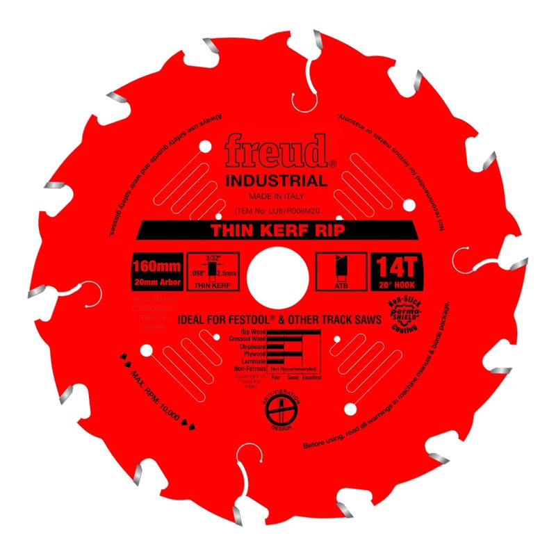 Freud LU87R006M20: 160mm Thin Kerf Rip Blade - Image 1
